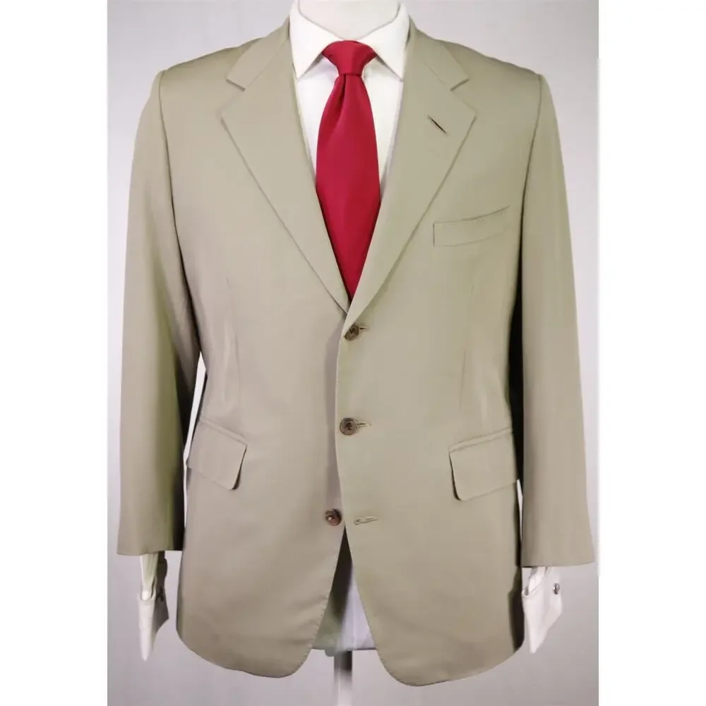 Edgar Pomeroy Bespoke Light Olive Wool Handmade Suit 38S
